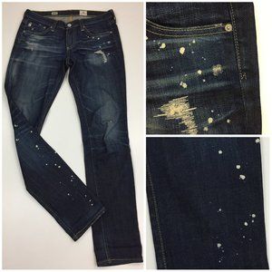 AG ADRIANO GOLDSCHMIED Distressed Bleach Splatters The Stilt Cigarette Jeans